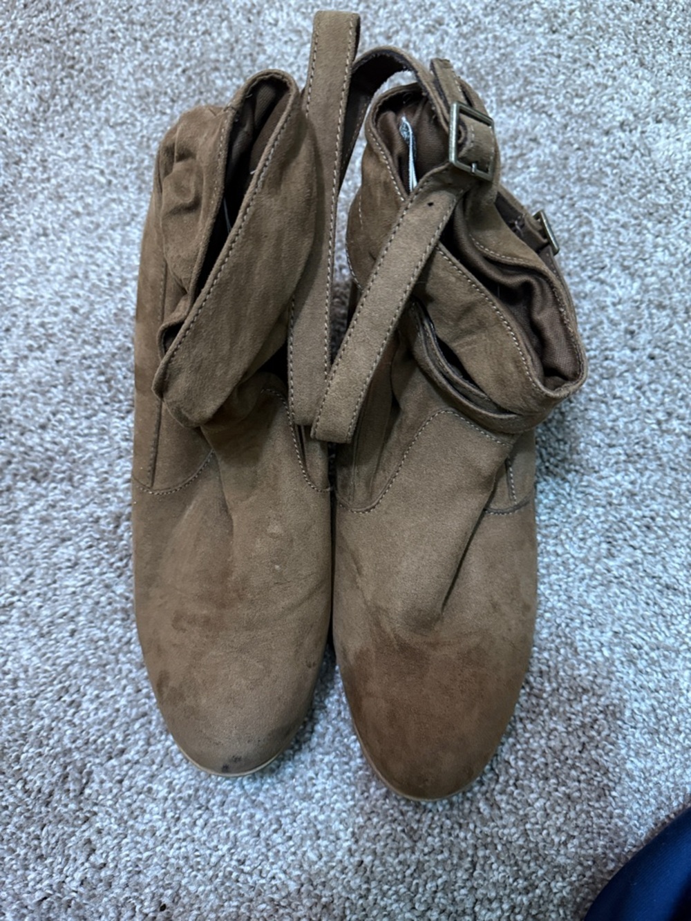 Brown Suede Ankle Boots with Buckle Strap
